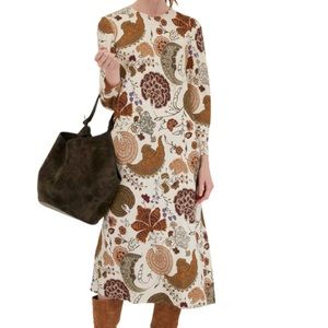 NWT Lafayette 148 New York Tan Flora Print Midi Dress
